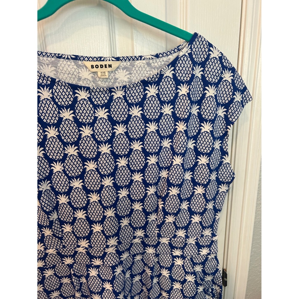 Boden Dress Blue Pineapple Print Cotton Sleeveless Pockets Summer Casual 14R - Picture 3 of 8
